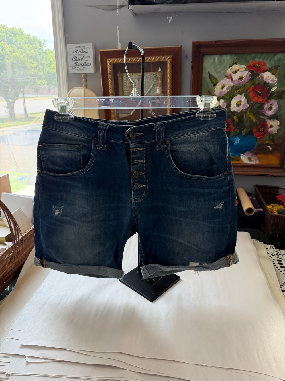 Please Women’s Dark Blue Denim Button-Fly Jean Shorts size medium mid rise
